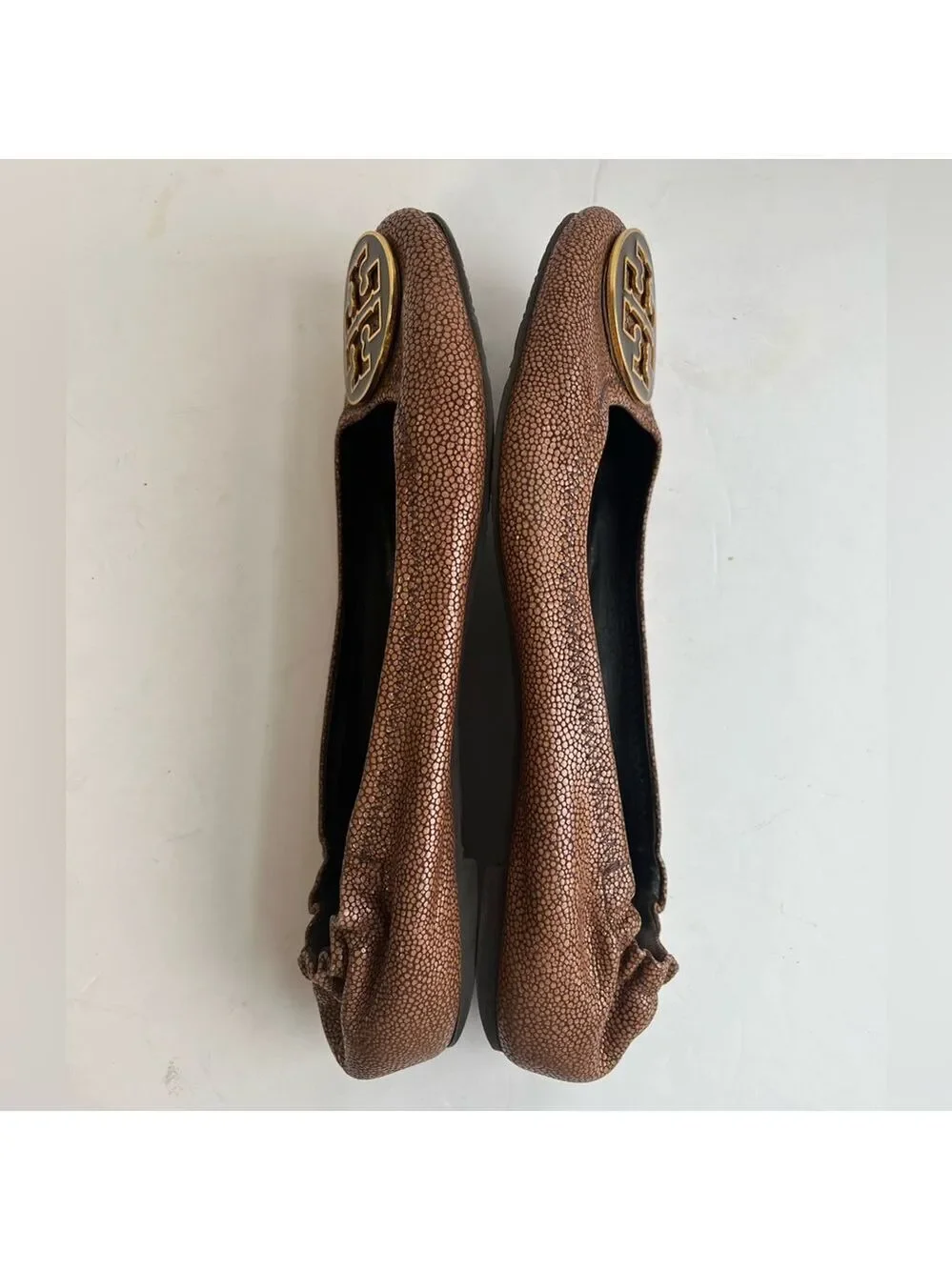 Tory Burch Brown Stingray Embossed Leather Ballet Flats Size 10